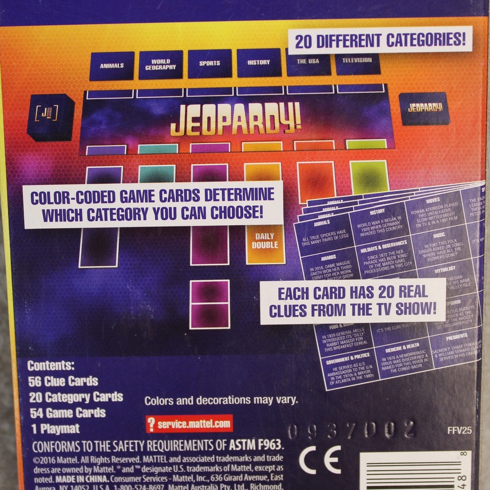 2016 Mattel Jeopardy‎ Card Game Trivia 1000+ Clues & Instruction New in Box
